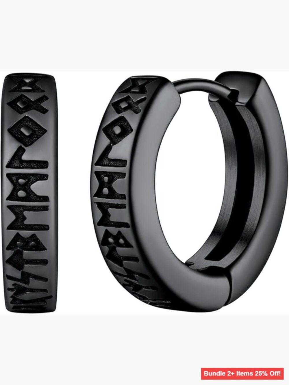 Stainless Steel Viking Rune Hoop Earrings Hypoallergenic Men's Jewelry